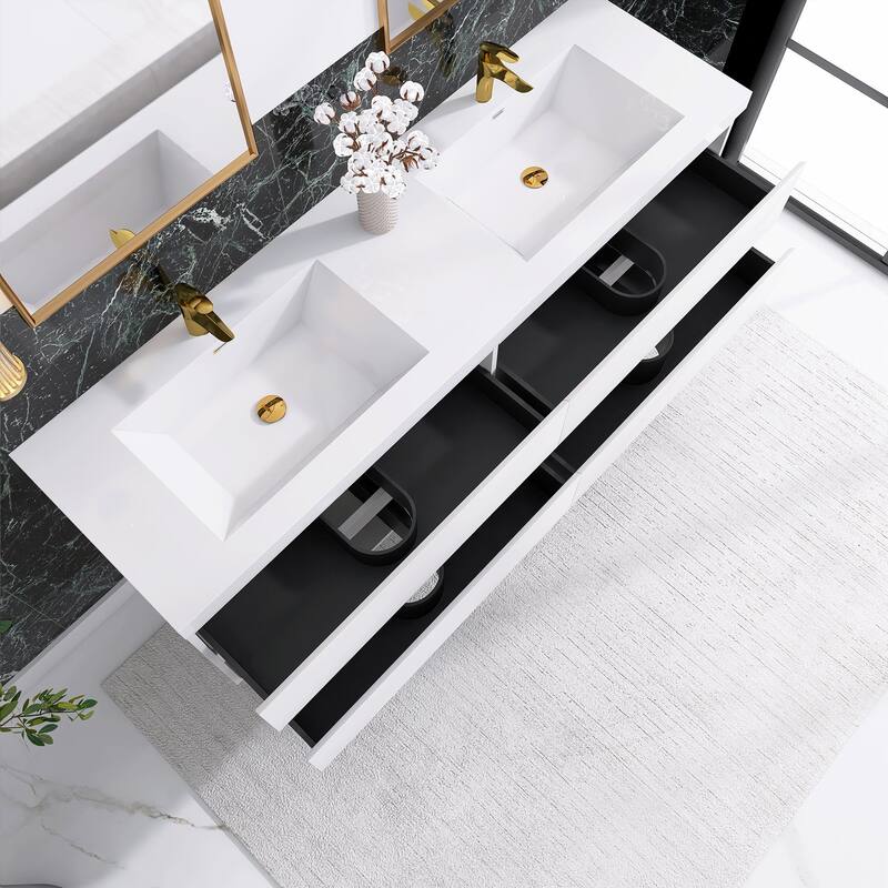 72 inch Wall-Mounted Bathroom Vanity Set with Integrated Resin Sink