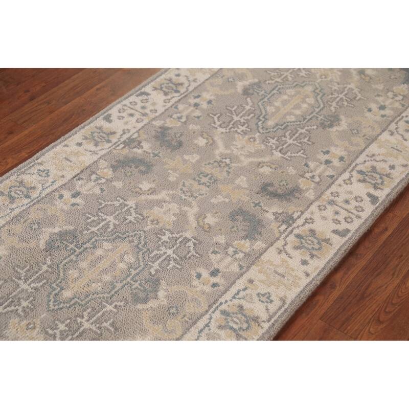 Earth Tone Oushak Indian Runner Rug Hand-Knotted Wool Carpet - 2'7" x 10'0"