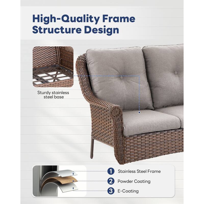 Outdoor Sofa 2 Swivel Chair Table,2 Ottomans Brown - Grey