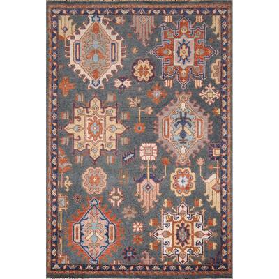Geometric Oushak Indian Accent Rug Handmade Wool Carpet - 4'1" x 6'2"