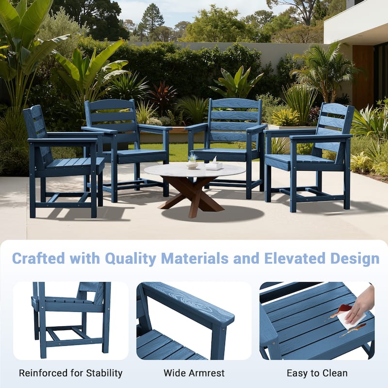 6-Piece HDPE Outdoor Dining Table Sets with Umbrella Hole - 1-Table 4-Chairs-1-Bench