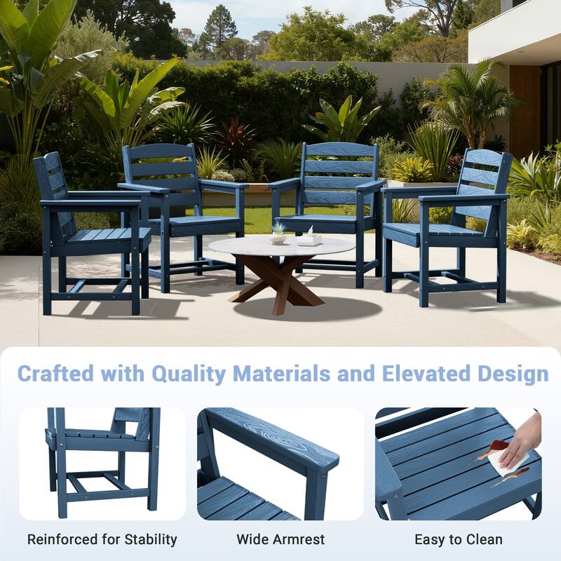 7-Piece HDPE Outdoor Dining Table Sets with Umbrella Hole - 1-Table 6-Chairs