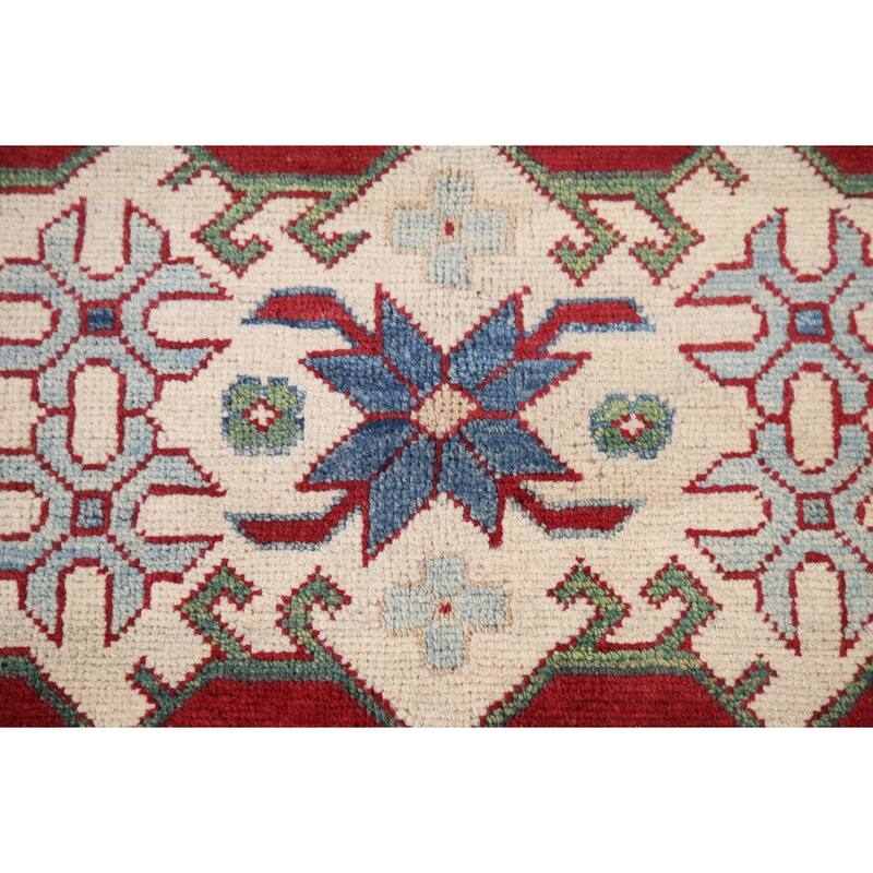 Hand Knotted Oriental 100% Wool Carpet Traditional Geometric Red Kazak Area Rug - 9' 10'' X 6' 9''