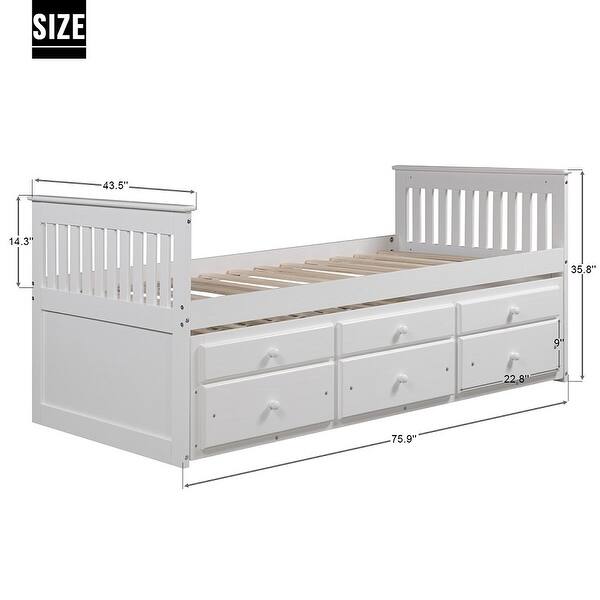 Captain's Bed Twin Daybed with Trundle Bed and Storage Drawers On