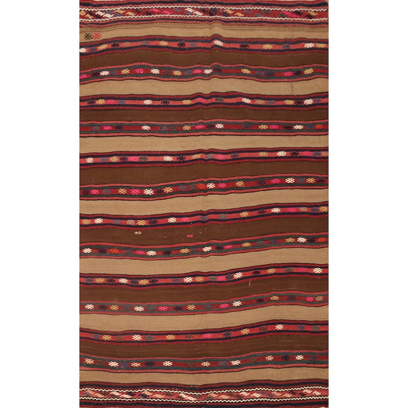 Hand Woven Oriental 100% Wool Carpet Southwestern Tribal Brown Kilim Area Rug - 7' 3'' X 4' 11''