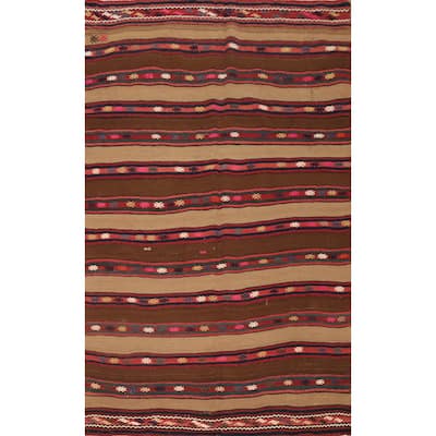 Hand Woven Oriental 100% Wool Carpet Southwestern Tribal Brown Kilim Area Rug - 7' 3'' X 4' 11''