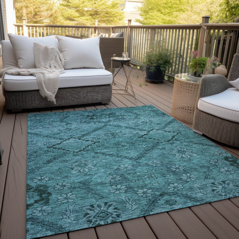 Machine Washable Indoor/ Outdoor Chantille Boho Global Rug - Teal - 9' x 12'