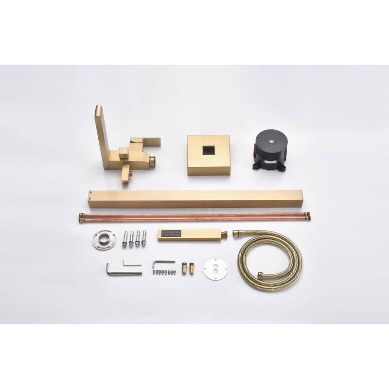 Waterfall Brushed gold Freestanding pressure Balance Single Handle Bathtub Faucet with Handheld Sprayer - 9'6" x 13'6"