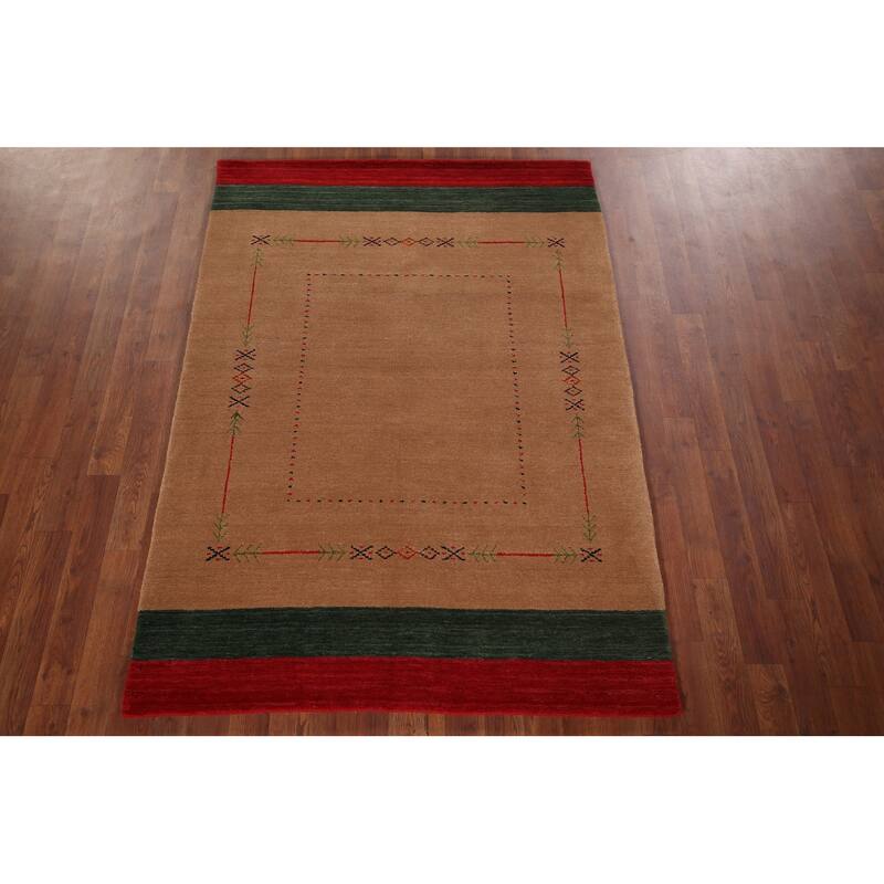 Gabbeh Indian Accent Rug Hand-Knotted Oriental Brown Wool Carpet - 3'10"x 5'8"