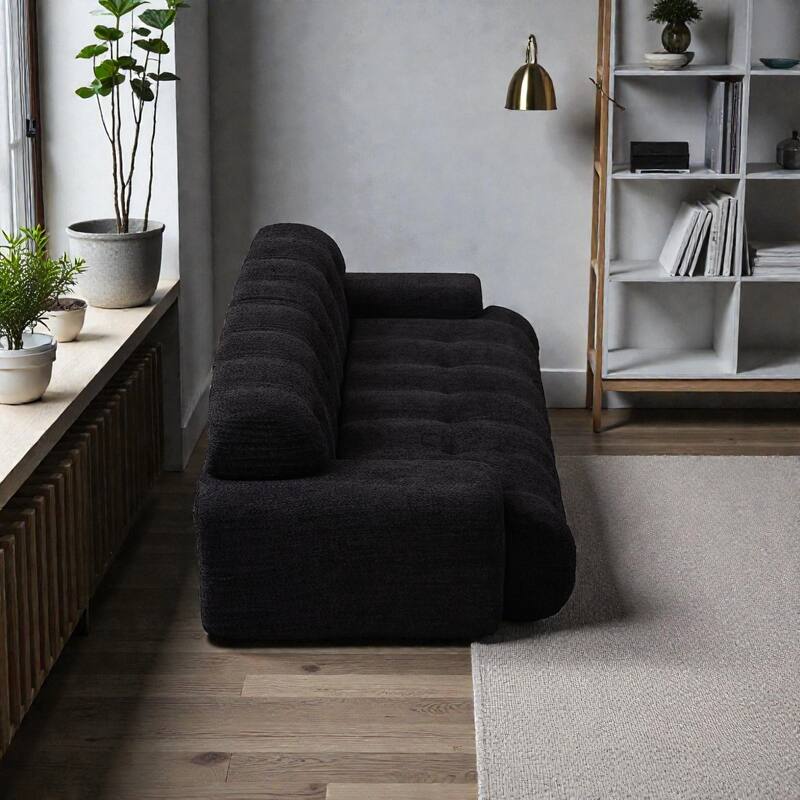 87.4 Inch Cloud Style 3 Seater Sofa, Button Tufted Chenille Upholstered Couch with Square Arms, No Assembly