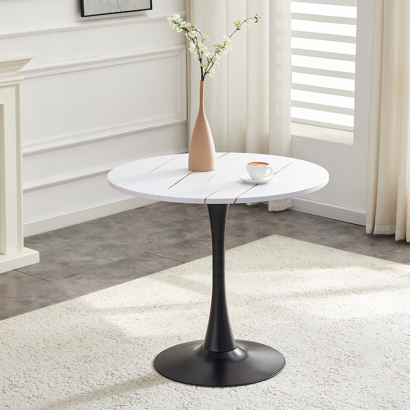Round Dining Table, 31.5" Circle Tulip Table with Thickened Tabletop & Metal Pedestal, Mid Century Modern Bistro Table