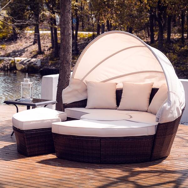 Co Z Outdoor Daybed 5 Pcs Furniture Set With Sofa Retractable Canopy Overstock 33625155