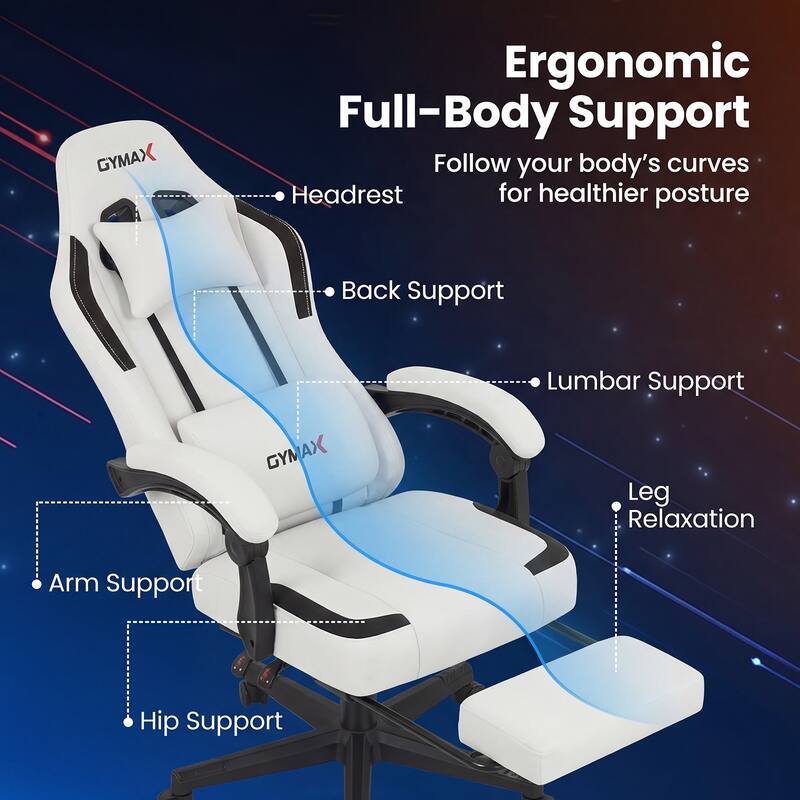 Gymax Gaming Chair w/ Headrest Reclining Backrest Lumber Support