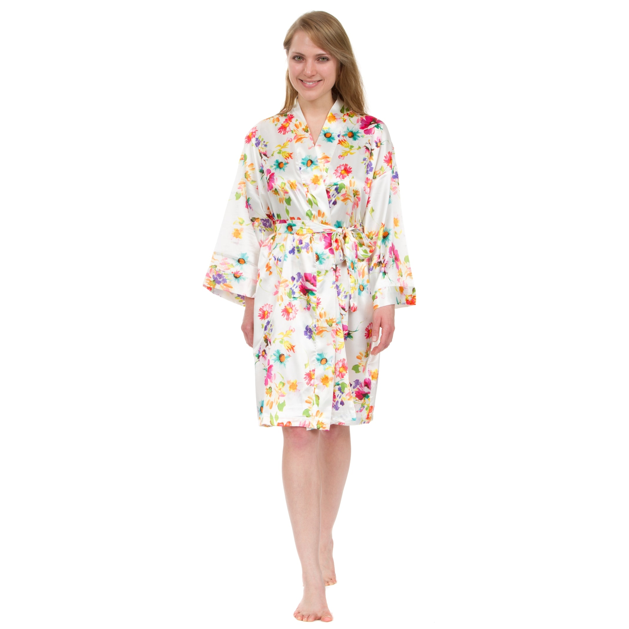 Leisureland Women's Robe, Vintage Satin Floral Robe 36"