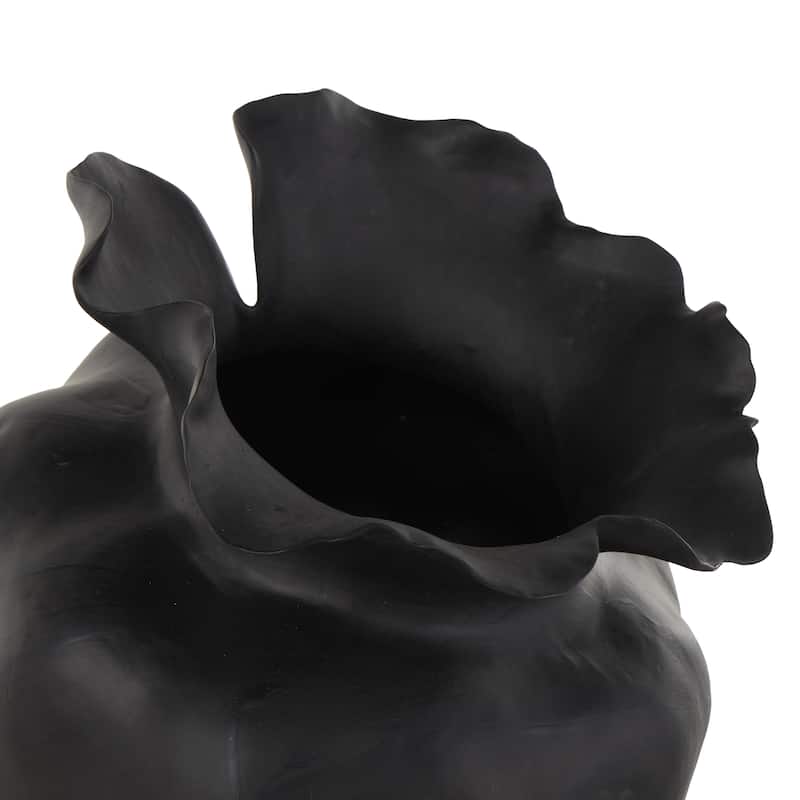 Ceramic Abstract Wide Rounded Floral Shaped Vase with Petal Rim - White or Black - Roche River Decor