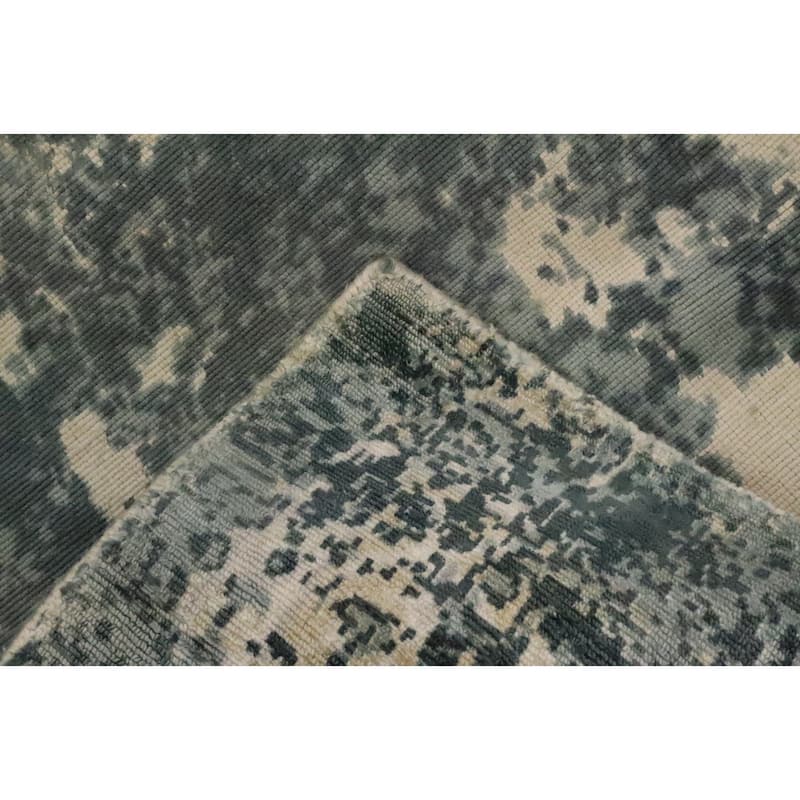 Hand Knotted Oriental Viscose Silk Carpet Modern Abstract Greys & Charcoal Abstract Area Rug - 7' 10'' X 4' 10''
