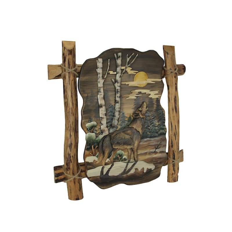 Hand Carved Natural Wood Howling Wolf Wall Art Lodge Home Decor Cabin
