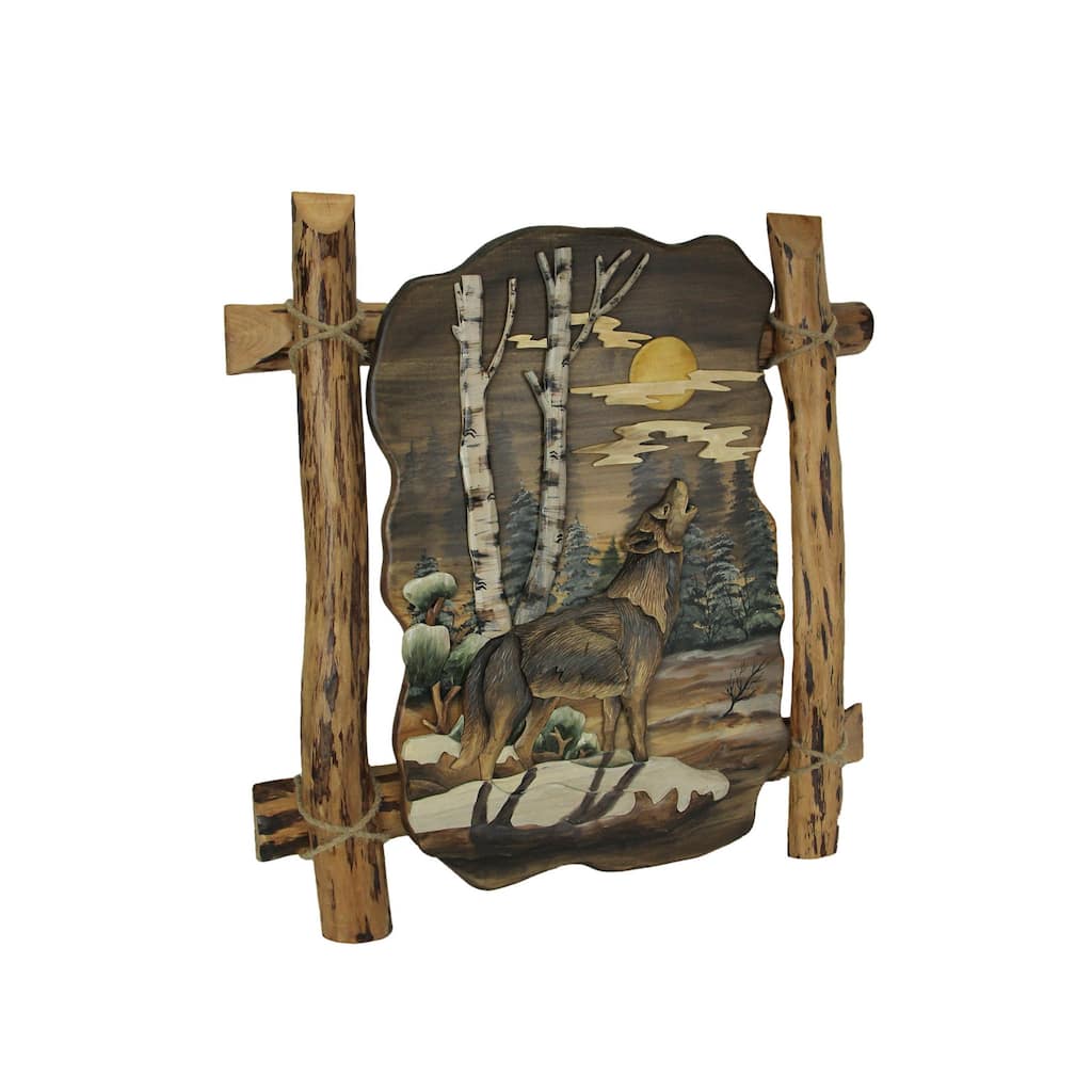 Hand Carved Natural Wood Howling Wolf Wall Art Lodge Home Decor Cabin