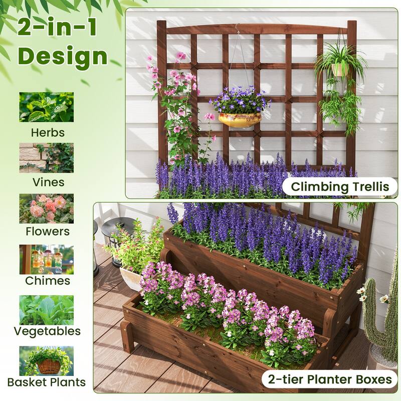 Gymax 2PCS Raised Garden Bed w/Trellis Drainage Holes Legs Twisting