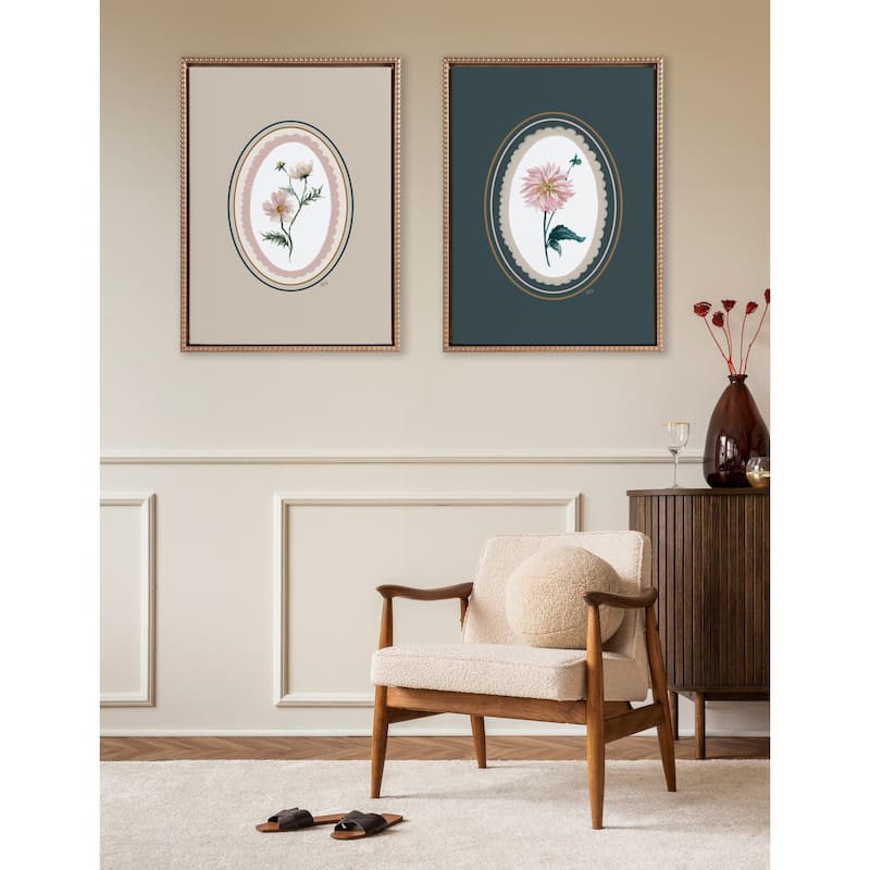 Sylvie Beaded Cosmo Dahlia in Oval Canvas Art Set by Valerie McKeehan