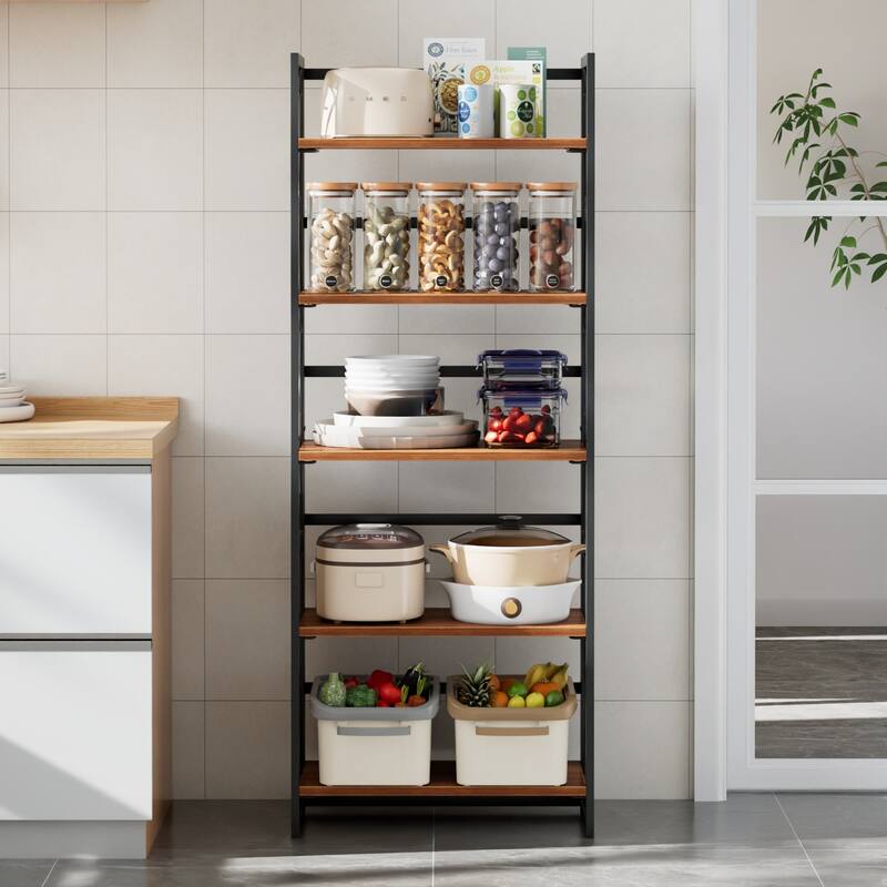 VECELO 62" Foldable 5-Tier Bookshelf Space Saving Tall Open Bookcase with MDF Shelves for Living Room Home Office Kitchen