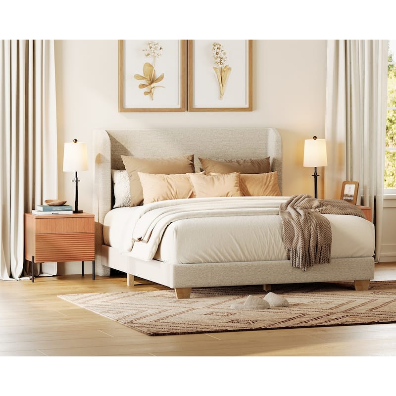 WAMPAT Fluted Nightstand with Charging Station,Modern Side Table with 2 Drawers