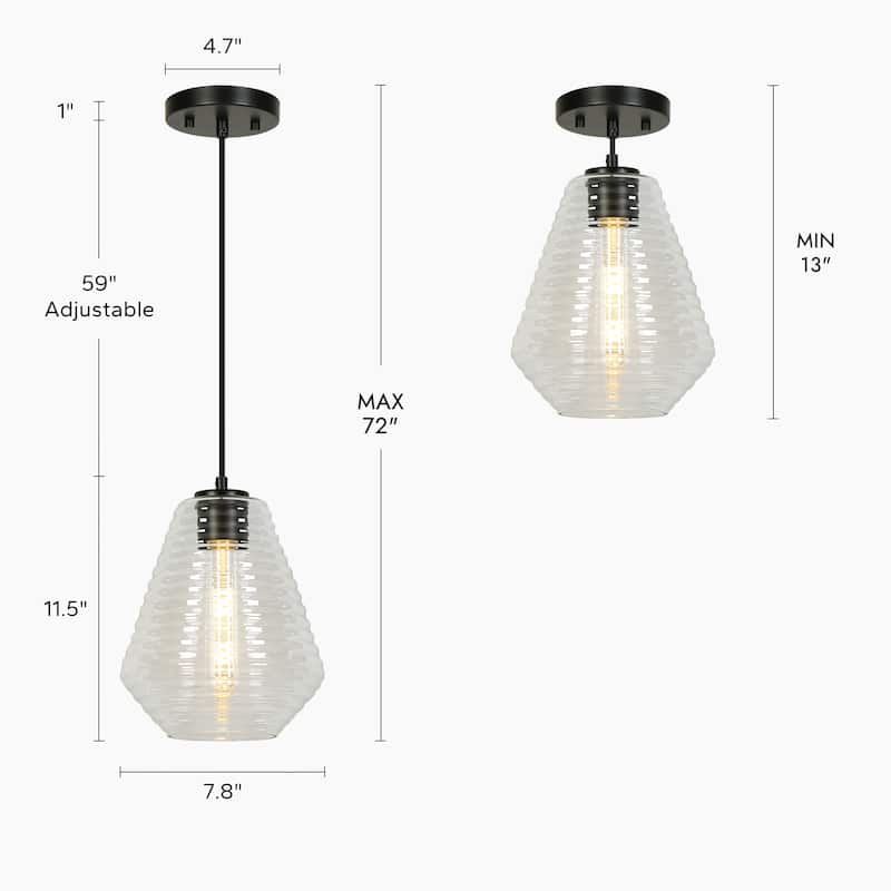Modern Unique 1-light Ripped Glass Pendant Light Pear-Shaped Kitchen Island Light for Dining Room - 7.8"D × 11.5"H