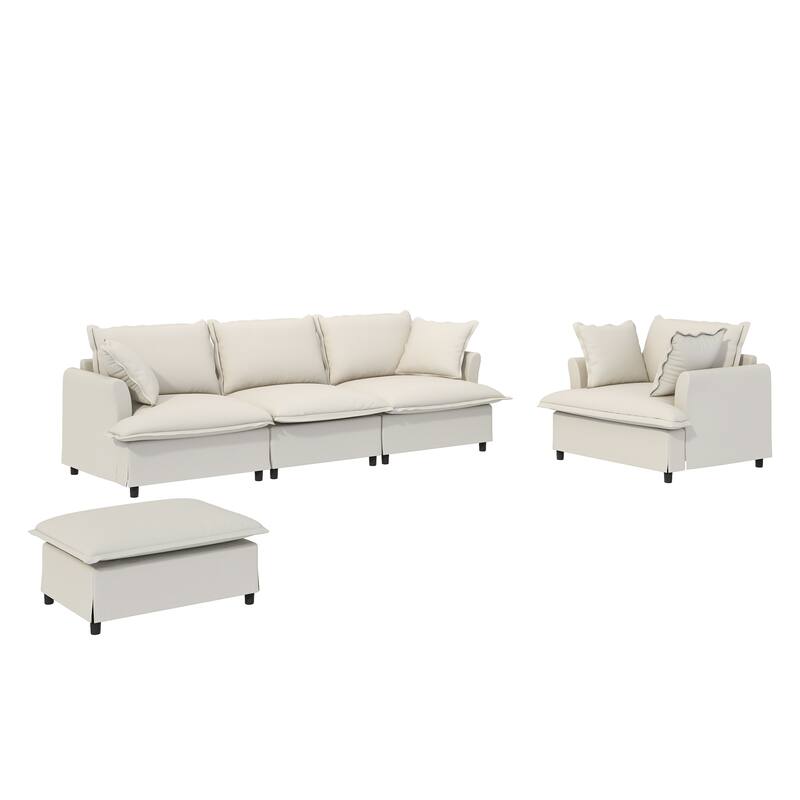 3-Piece Chenille Modular 5-Seat Sectional Set with Ottoman & Spring Cushions