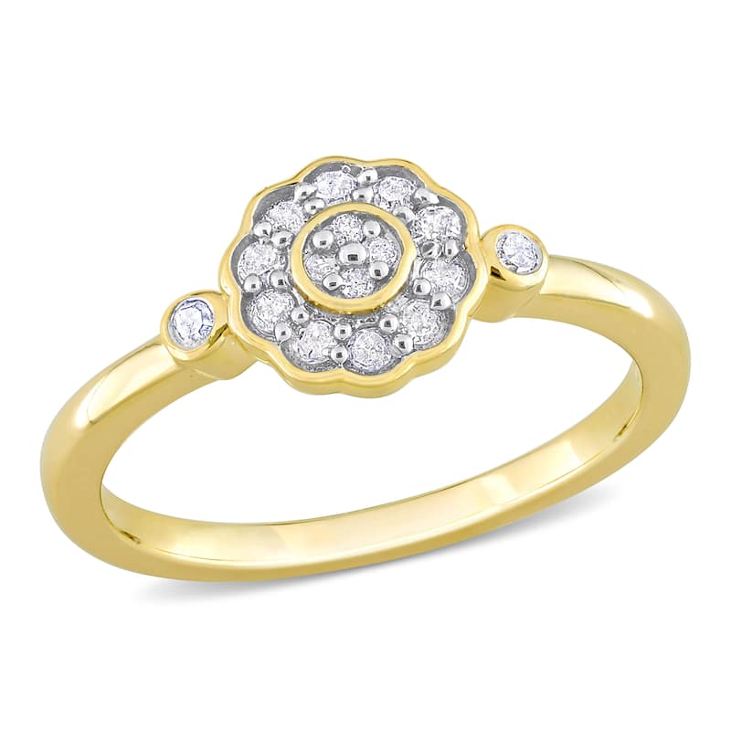 Miadora 1/5ct TDW Diamond Flower Ring in Yellow Silver