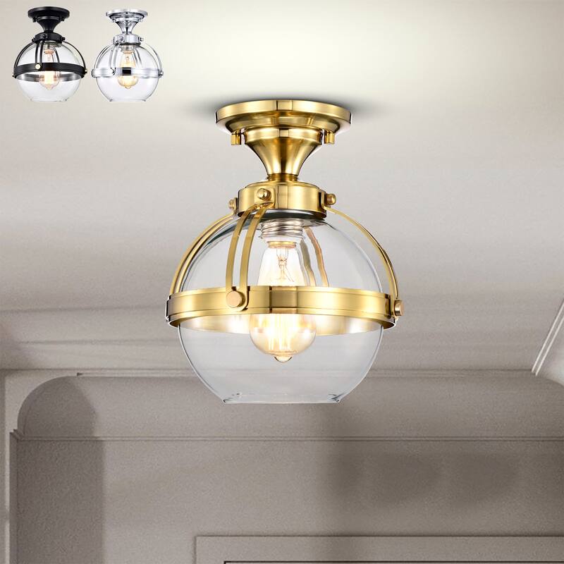 Concordia Semi Flush Mount Ceiling Light Brass Gold and Clear Glass Finish 1-Light - N/A