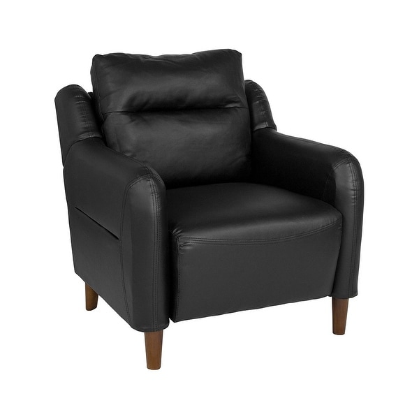 Offex Contemporary Living Room Upholstered Bustle Back Arm Chair in Black Leather