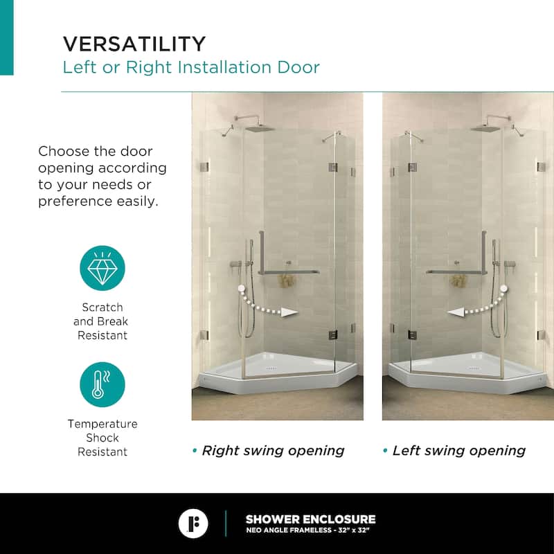 Fine Fixtures Shower Enclosure Neo Angle Frameless Tempered Glass