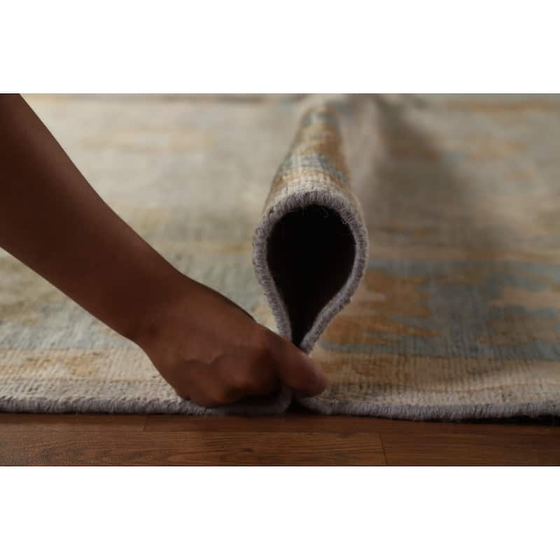 Hand Knotted Oriental 100% Wool Carpet Transitional All-Over Greys & Charcoal Oushak Area Rug - 9' 7'' X 8' 7''