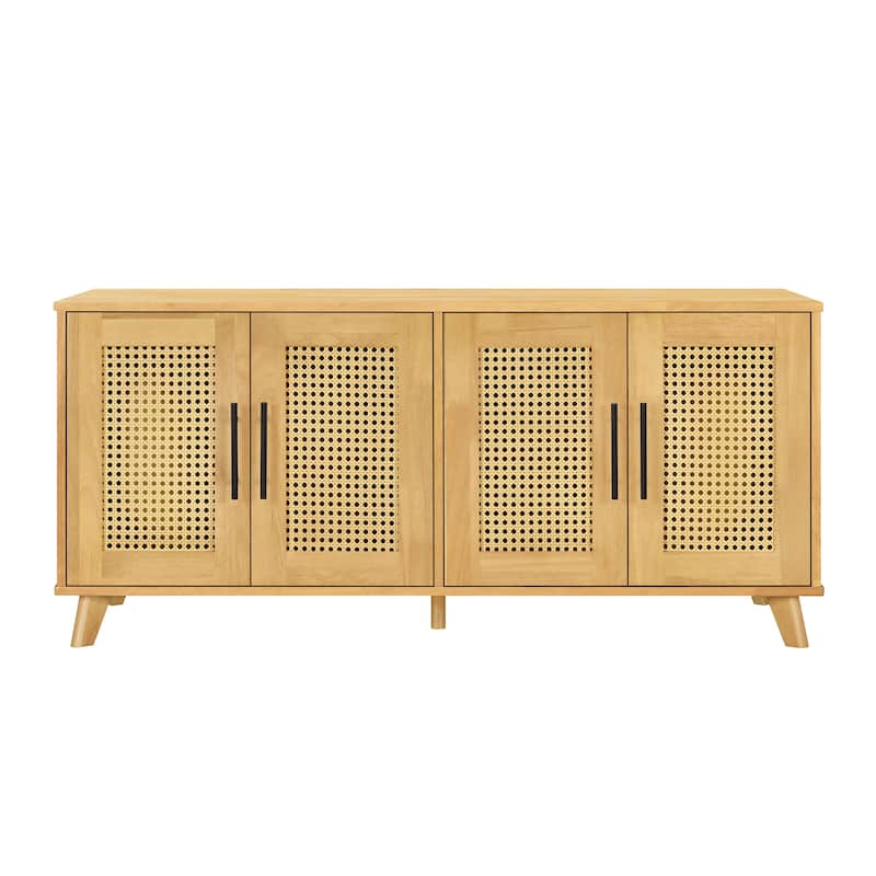 Christopher Knight Home - 47"W Rubber Wood Cat Cabinet with Rattan Doors & Cushion