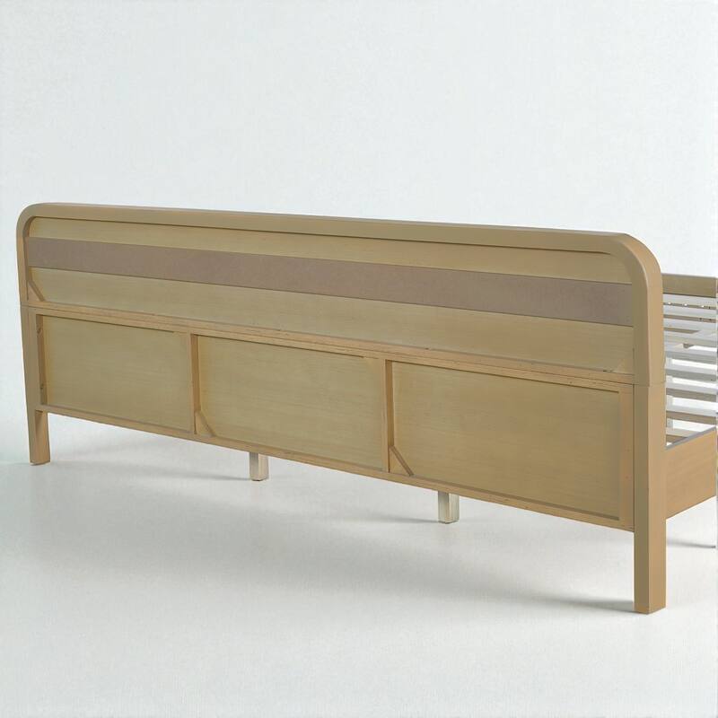 Queen/King Size Bed with Solid Pine Wood Frame, No Box Spring, Stable, Elegant Headboard
