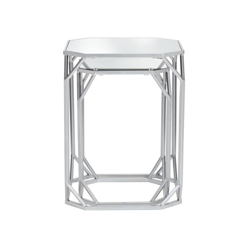 Glitzhome Modern Metal Glass Accent Table Nesting Side Table(Set of 2)