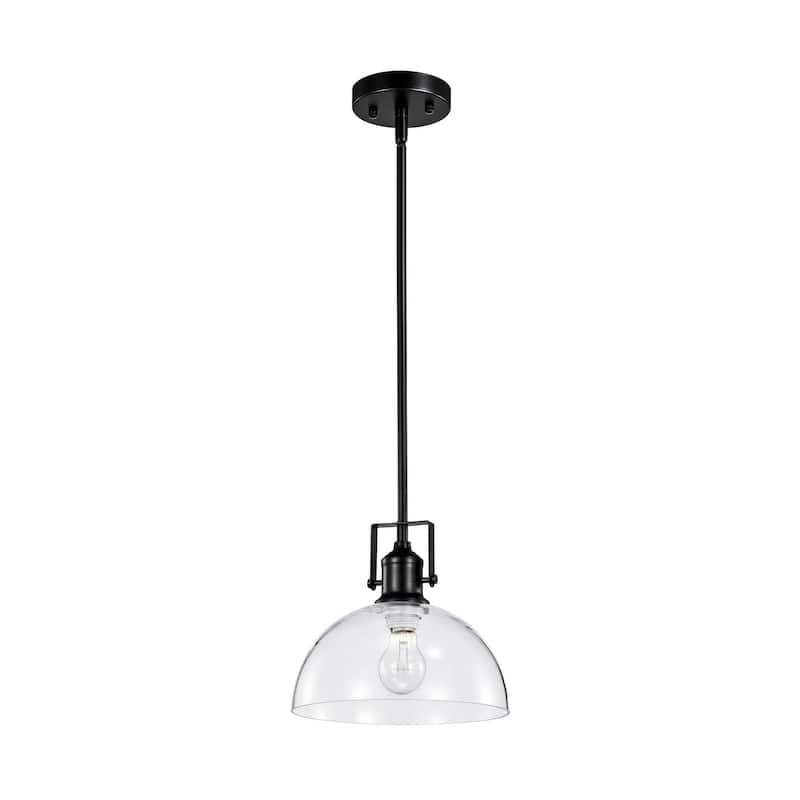 Black 1-Light Farmhouse Pendant with Clear Bowl Glass Shade