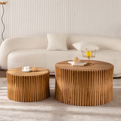 Fashion Style Nesting Coffee Table Set with Vertical Textured Embossed Design for Living Room, Office and Dining Room(Set of 2)