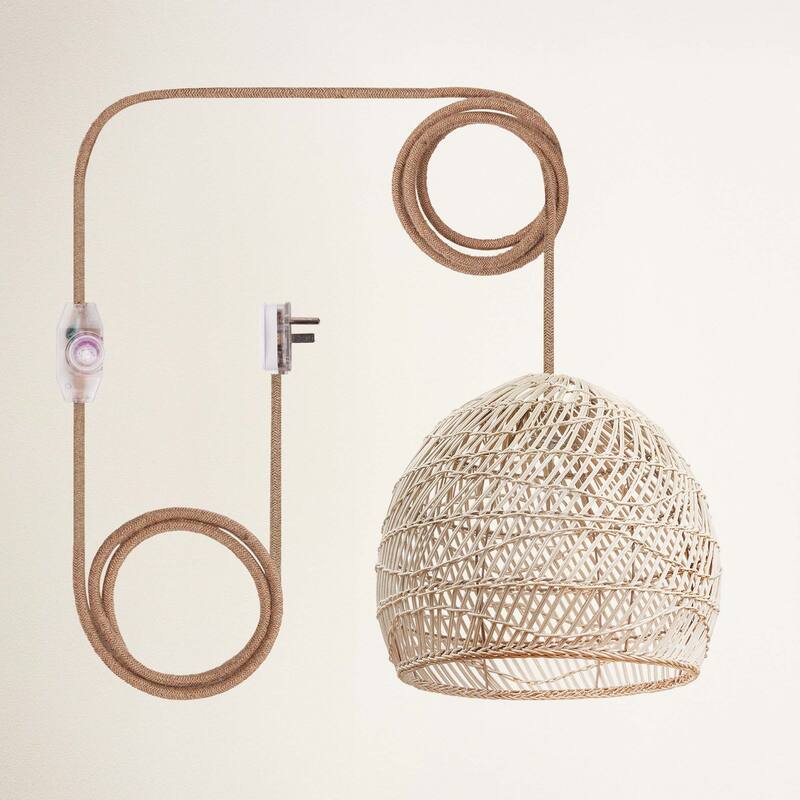 Santana Rattan Pendant Light - Natural Dome 1-Light Handwoven Light Fixture For Modern, Contemporary, Farmhouse Room Decor - 24" - 180" Plug-in Natural