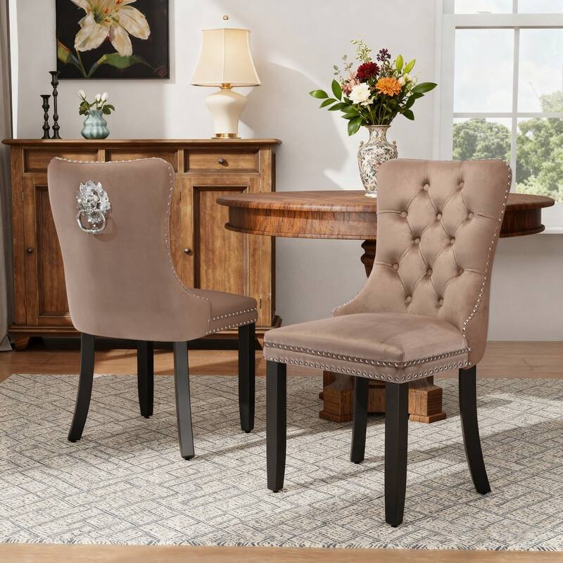 High-end Tufted Velvet Upholstered Nailhead Dining Chair Set of 4