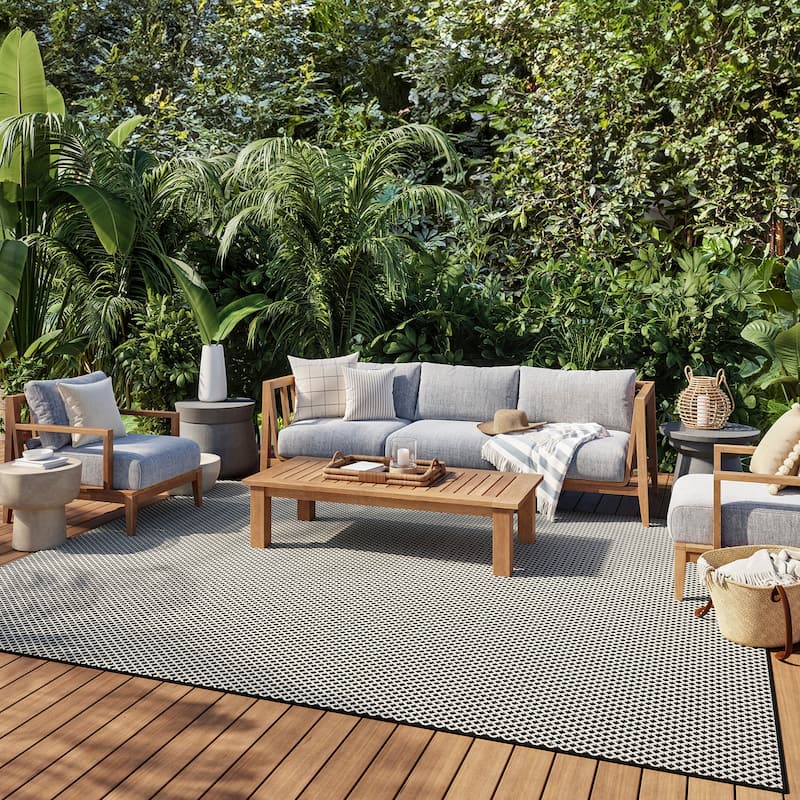 Nourison Courtyard Indoor/Outdoor Modern Geometric Area Rug - 8' x 10' Rectangle - Ivory/Silver