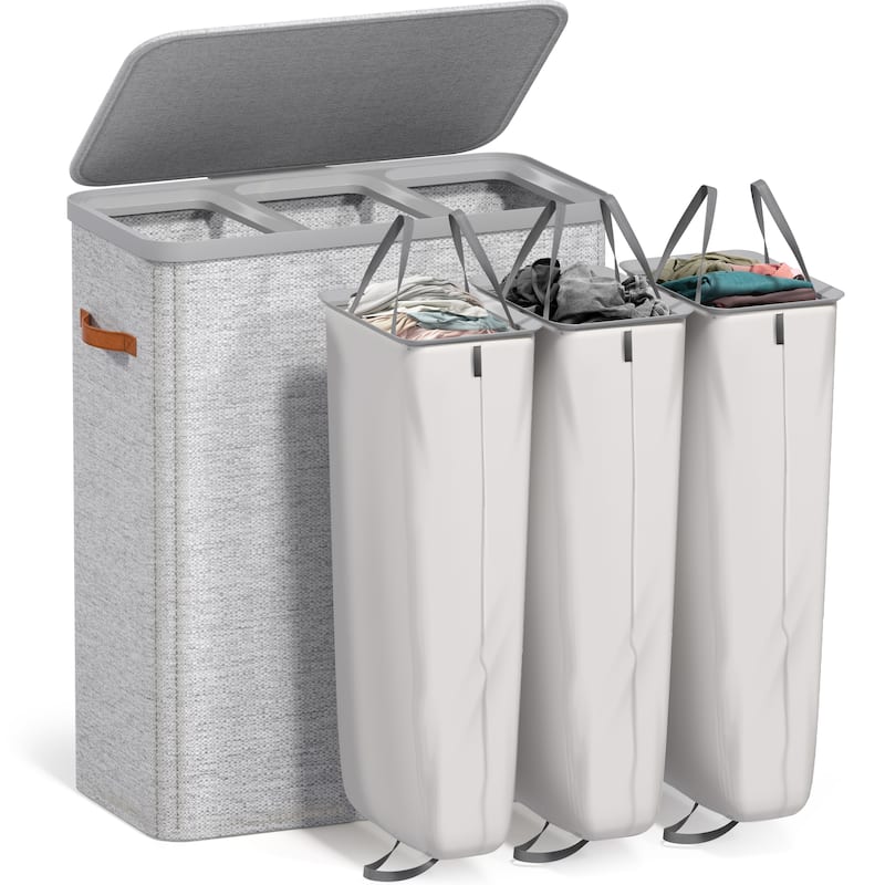 Sorbus 3-Compartment Laundry Basket with Removable Laundry Bag - Durable Organizer for Bathroom. - 25" W x 15.75" D x 29.5" H