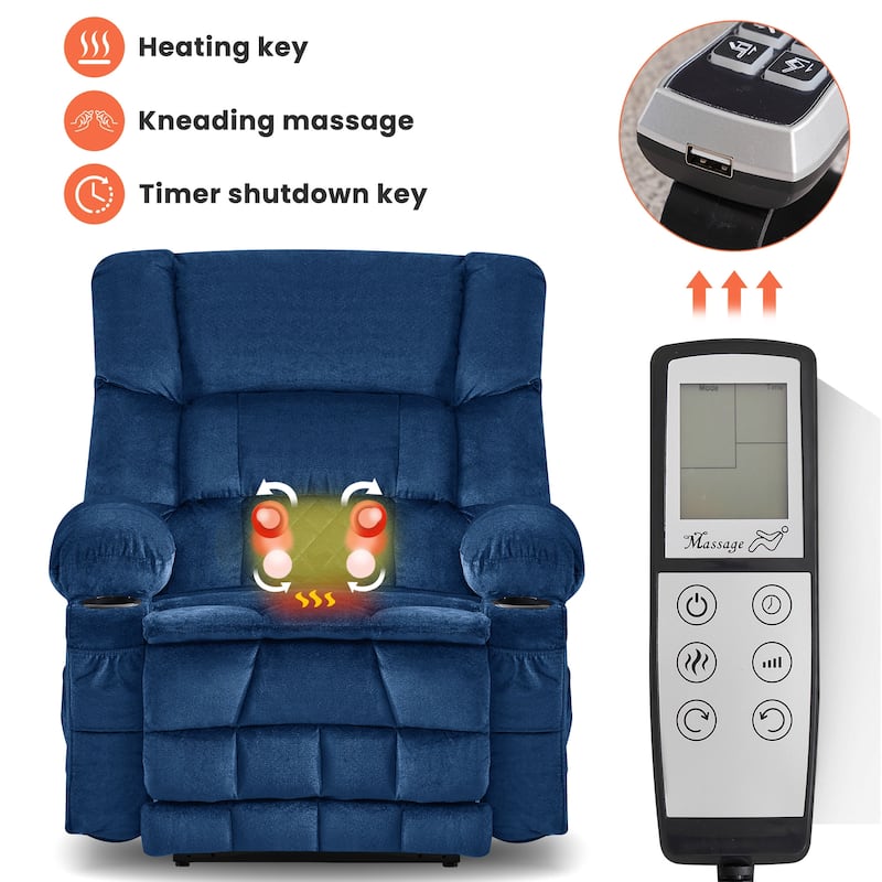 Power Lift Recliner Chair with Heat, Dual Motor Infinite Position Heavy Duty Recliner, Lounge Sofa with USB Ports & Cup Holders