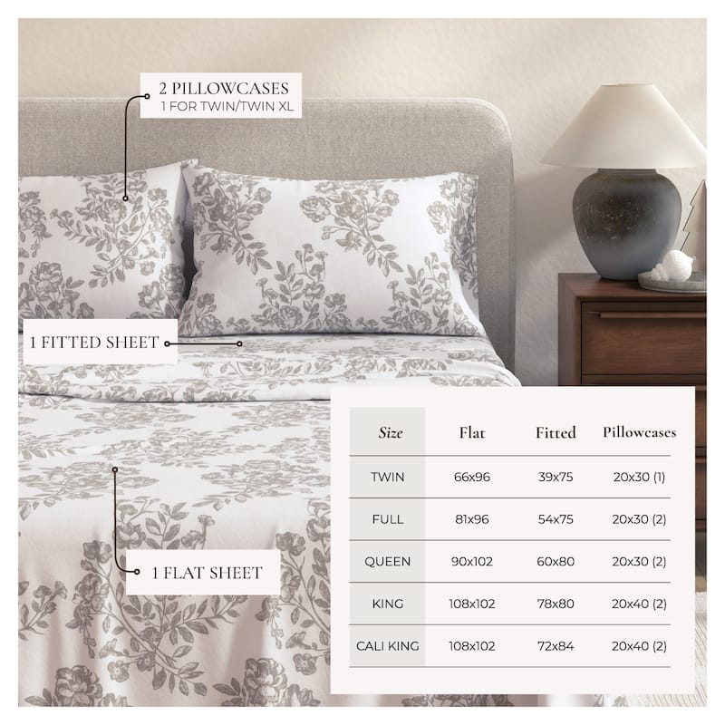 Linery & Co. Turkish Cotton Double-Brushed Printed Flannel Bed Sheet Set