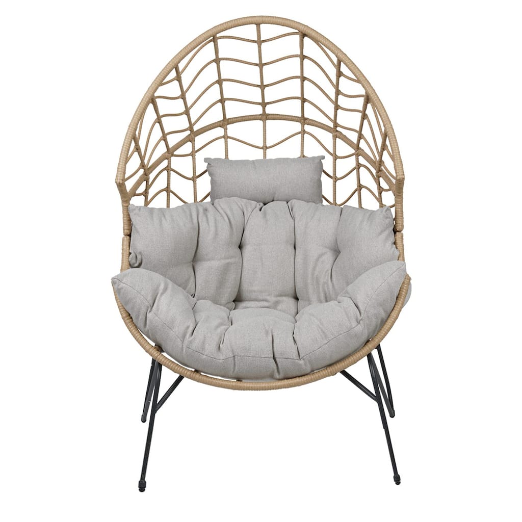 Oversized Wicker Egg Chair with Cushion Backyard Back Porch, Tan