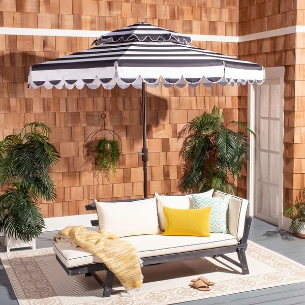 slide 2 of 15, SAFAVIEH Outdoor Living Vienna 9Ft Round Double Top Crank Umbrella Black/White