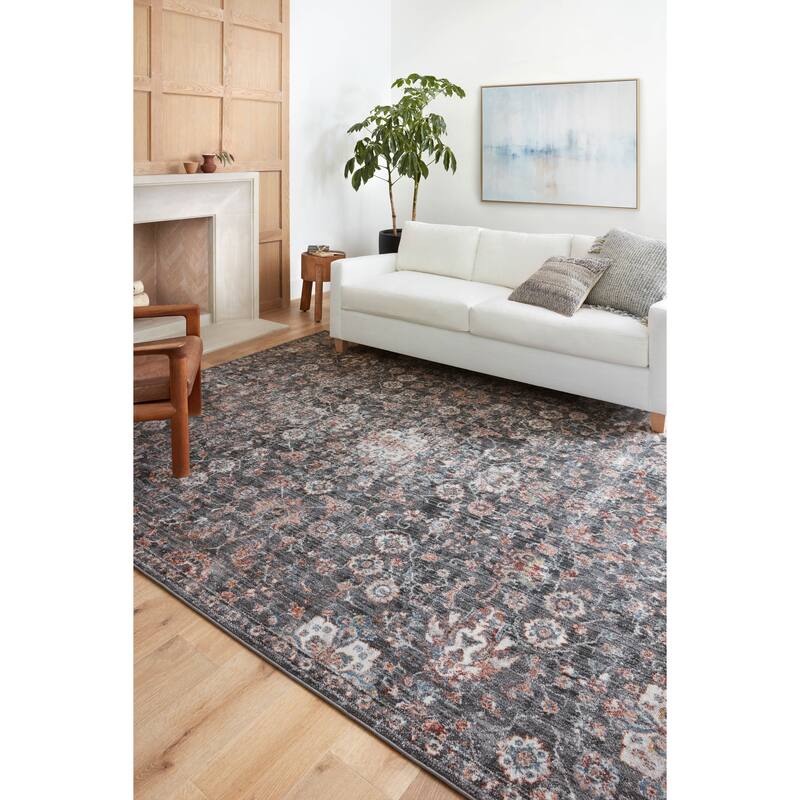 Alexander Home Penelope Botanical Oriental Area Rug - 3' 9" x 5' 9" - Charcoal / Rust - Rectangle