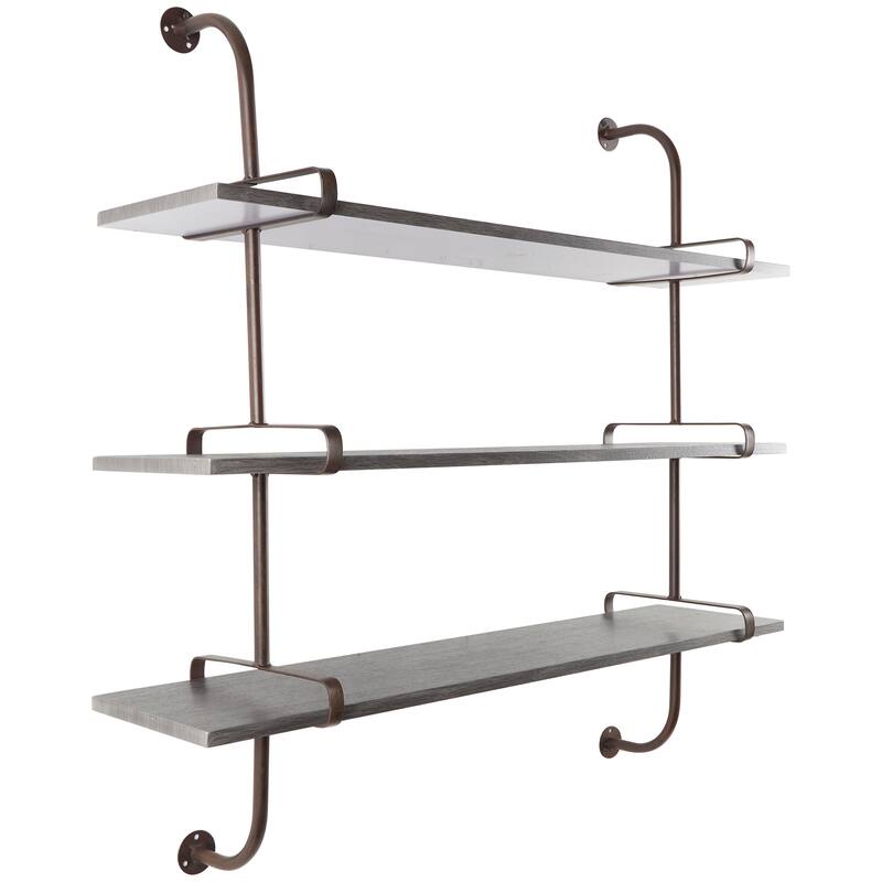 3 Level Wood Wall Shelf with Black Metal Brackets - Brown or Gray