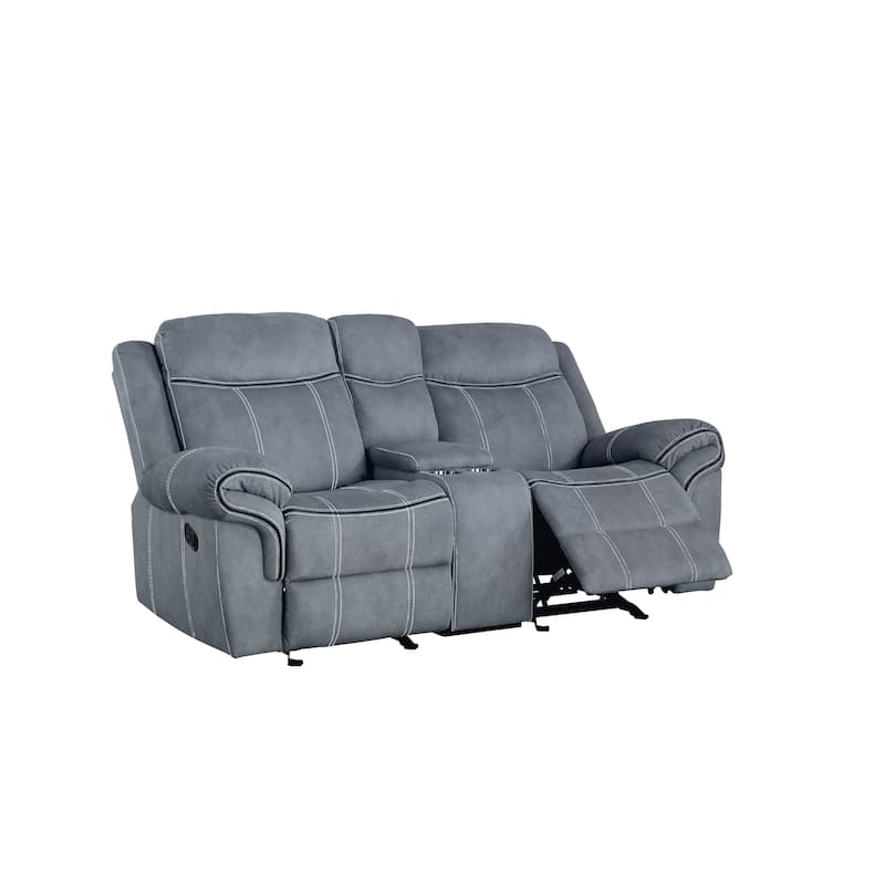 Two Tone Gray Velvet Recliner Loveseat W/Usb Port & Console