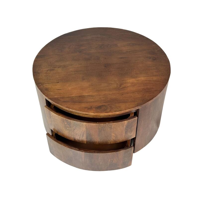 2-Drawer Round Coffee Table - 30" - Chestnut Finish